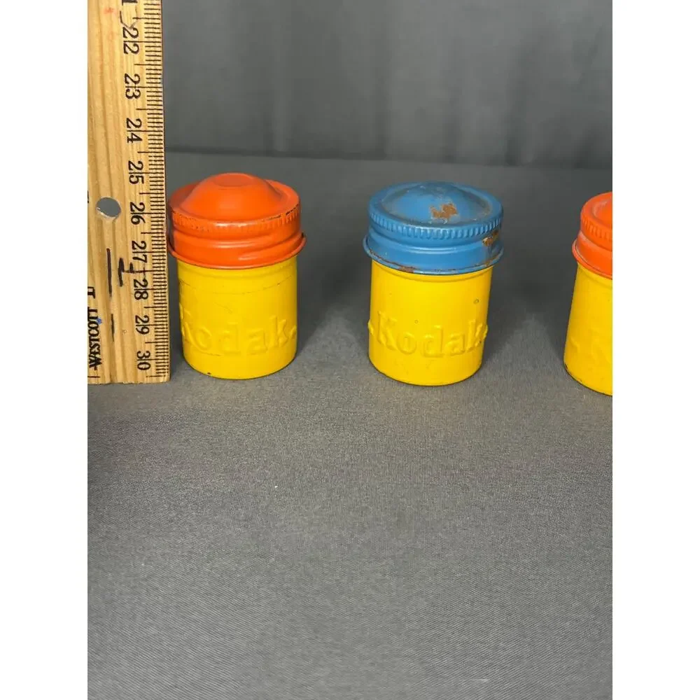 Lot of 3 Vintage Kodak Film Cans Yellow Blue/Red Top